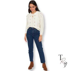 Vintage 90s Cottagecore Liz Sport Floral Embroidered Sweater Size Small